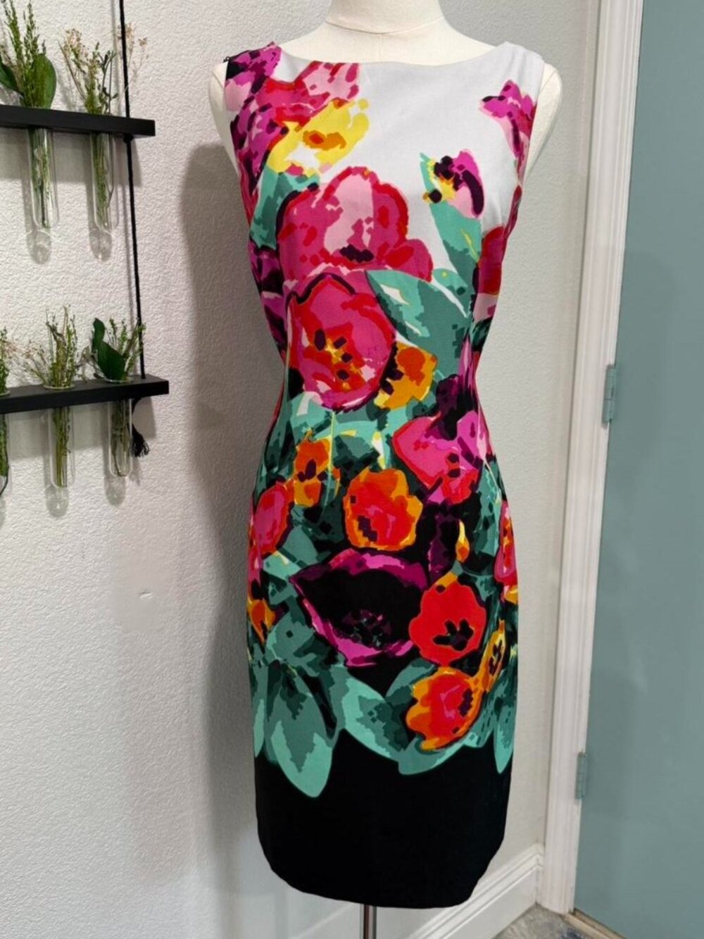 Adrianna Papell Bold Floral Tailored Knee Length Dress